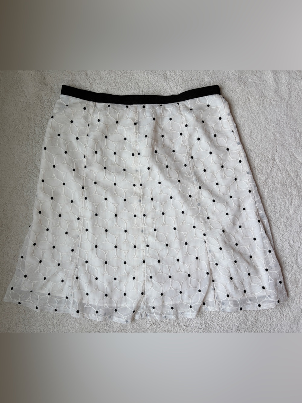 Ann Taylor White Embroidered Floral A-Line Skirt with Black Waistband Women 16